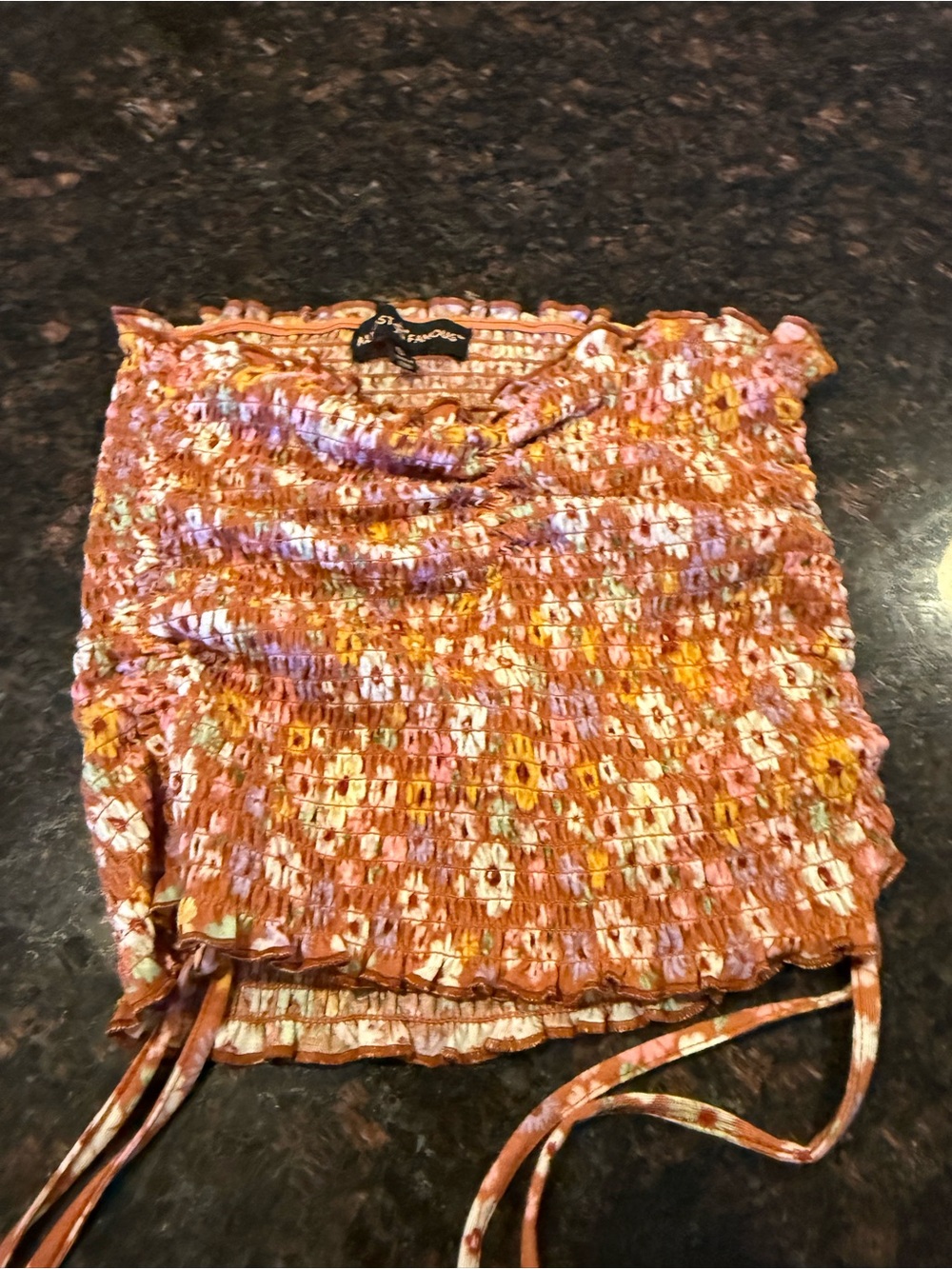Almost Famous Rust Orange Floral Smocked Crop Top